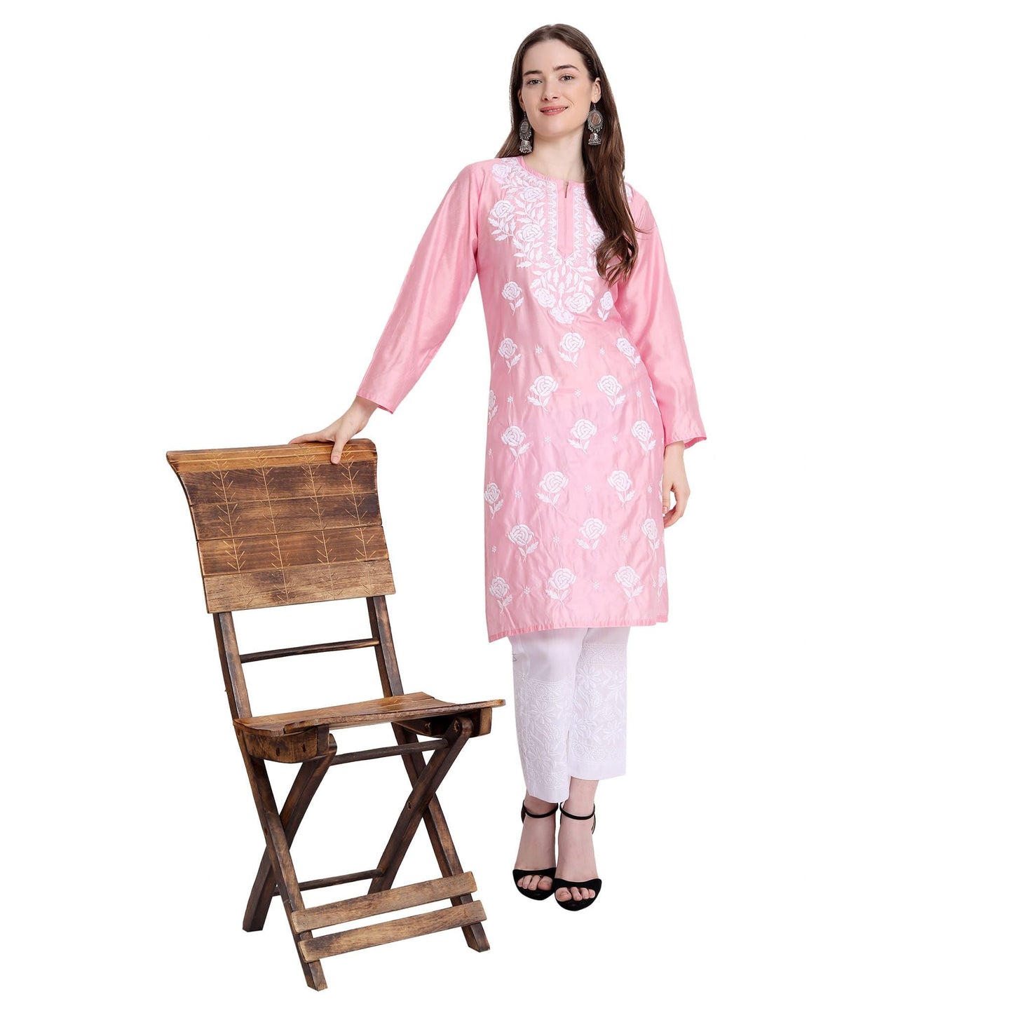 Women Chikankari Chanderi Silk Straght Kurti - Premium  from Mystical9 - Just Rs 778 /- Shop now at Mystical9.com