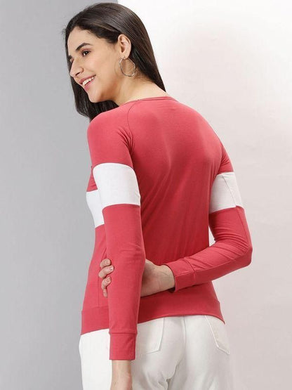 AUSK Women's Colorblocked Round Neck Full Sleeve Casual T-Shirt - Premium  from Mystical9 - Just Rs 700 /- Shop now at Mystical9.com