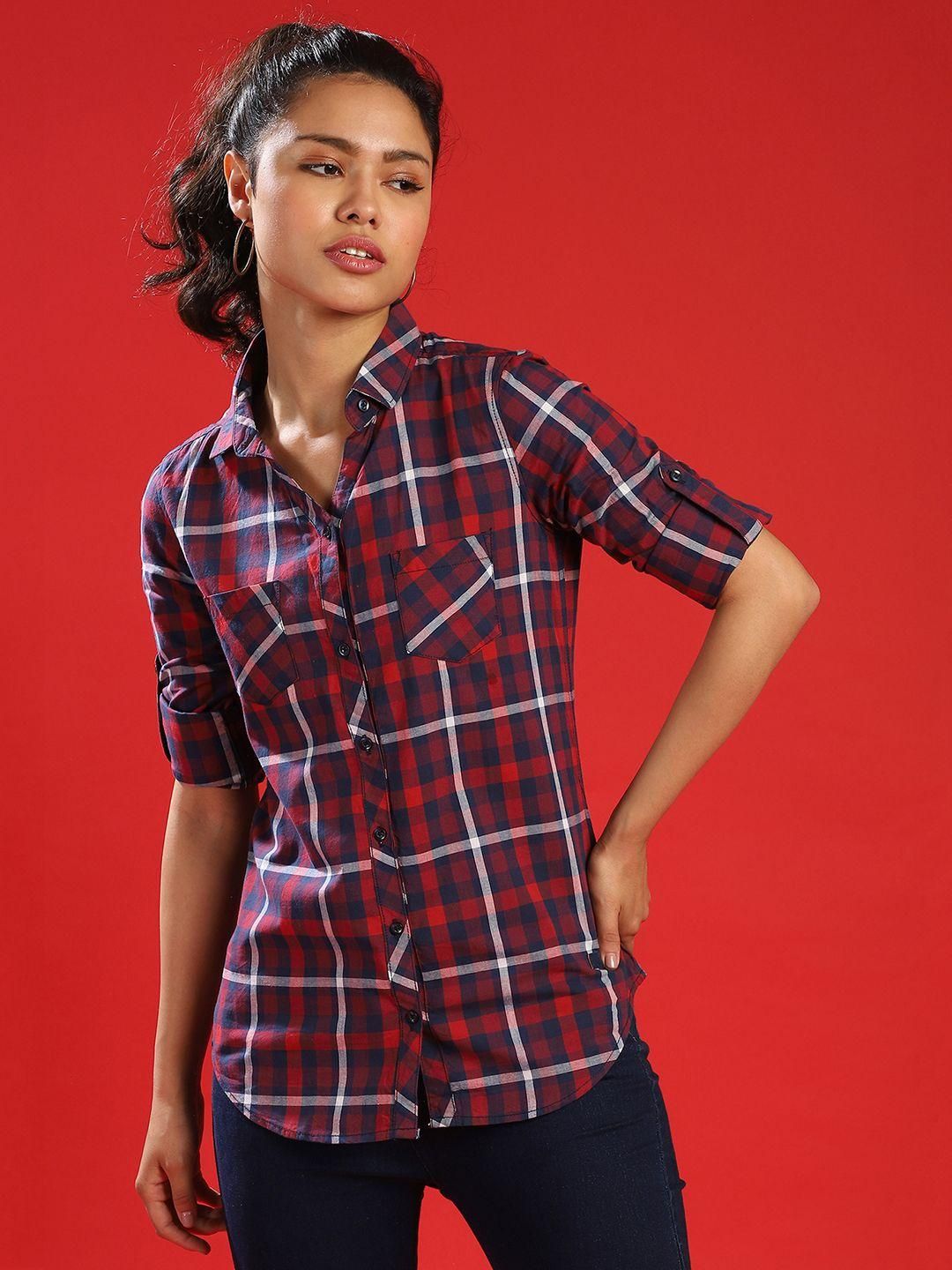 Campus Sutra Women's Cotton Checks Shirts - Premium  from Mystical9 - Just Rs 999 /- Shop now at Mystical9.com