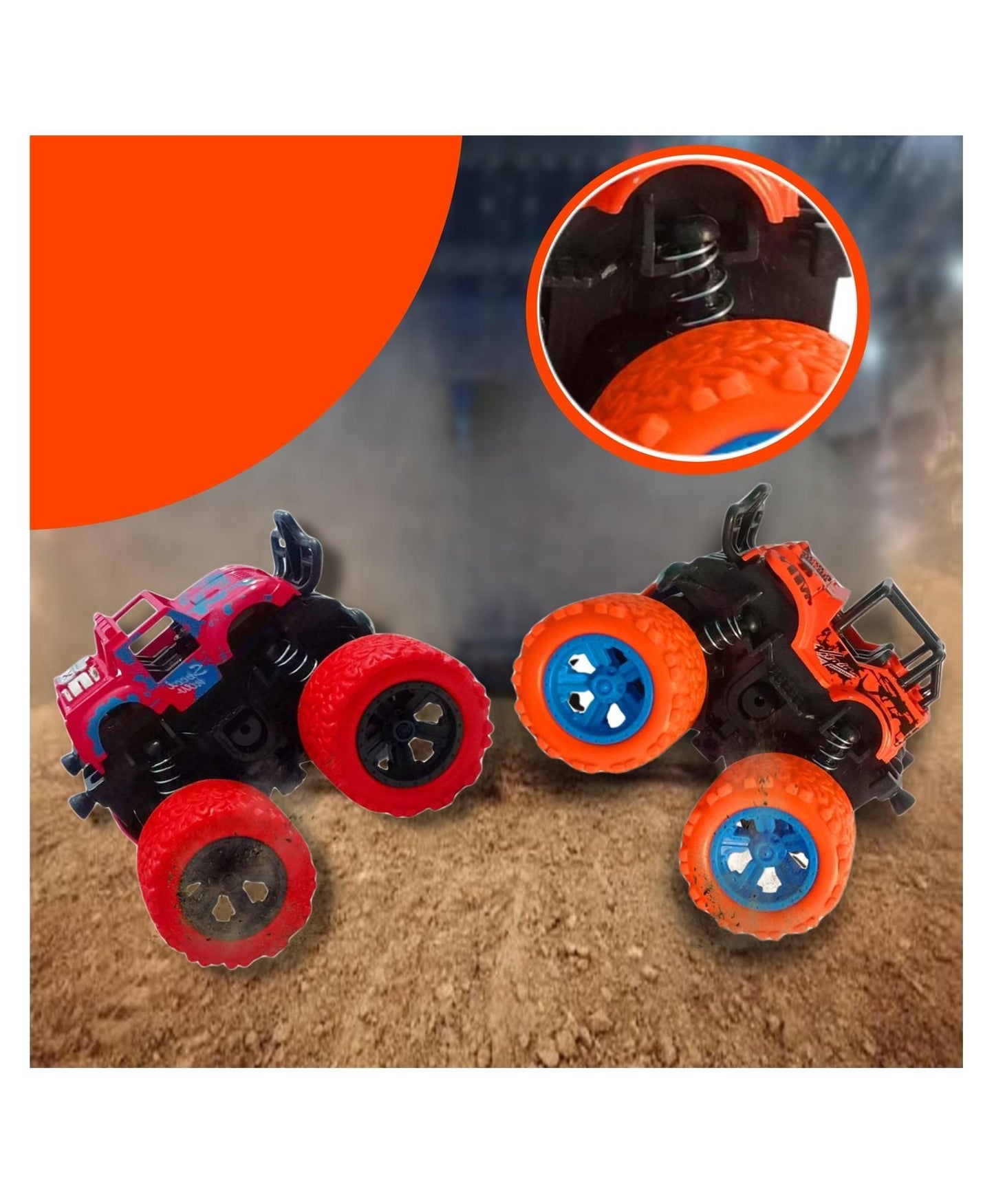 360 Degree Mini Monster Trucks Friction Powered Cars for Kids (Pack Of 2) - Premium  from Mystical9 - Just Rs 600 /- Shop now at Mystical9.com