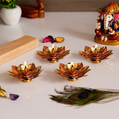 eCraftIndia Set of 4 Floral Shape Metal Diya - Premium  from Mystical9 - Just Rs 720 /- Shop now at Mystical9.com