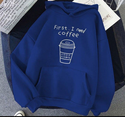 Popster Royal Blue Printed Fleece Hoody Regular Fit Long Sleeve Womens Sweatshirt - Premium  from Mystical9 - Just Rs 800 /- Shop now at Mystical9.com