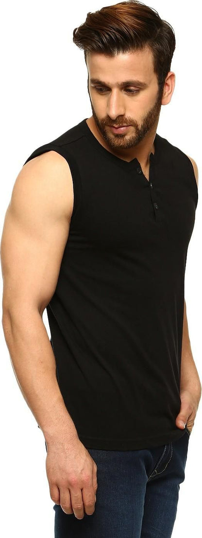 Gritstones Cotton Blend Color Block Sleeveless Round Neck Mens  T-Shirt - Premium  from Mystical9 - Just Rs 665 /- Shop now at Mystical9.com