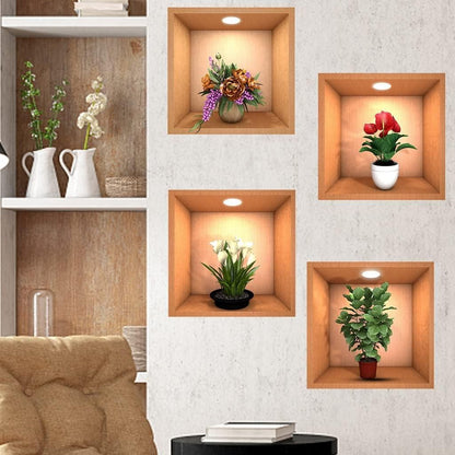 Green Plant Potted 3D Wall Stickers (Set of 4) - Premium  from Mystical9 - Just Rs 800 /- Shop now at Mystical9.com