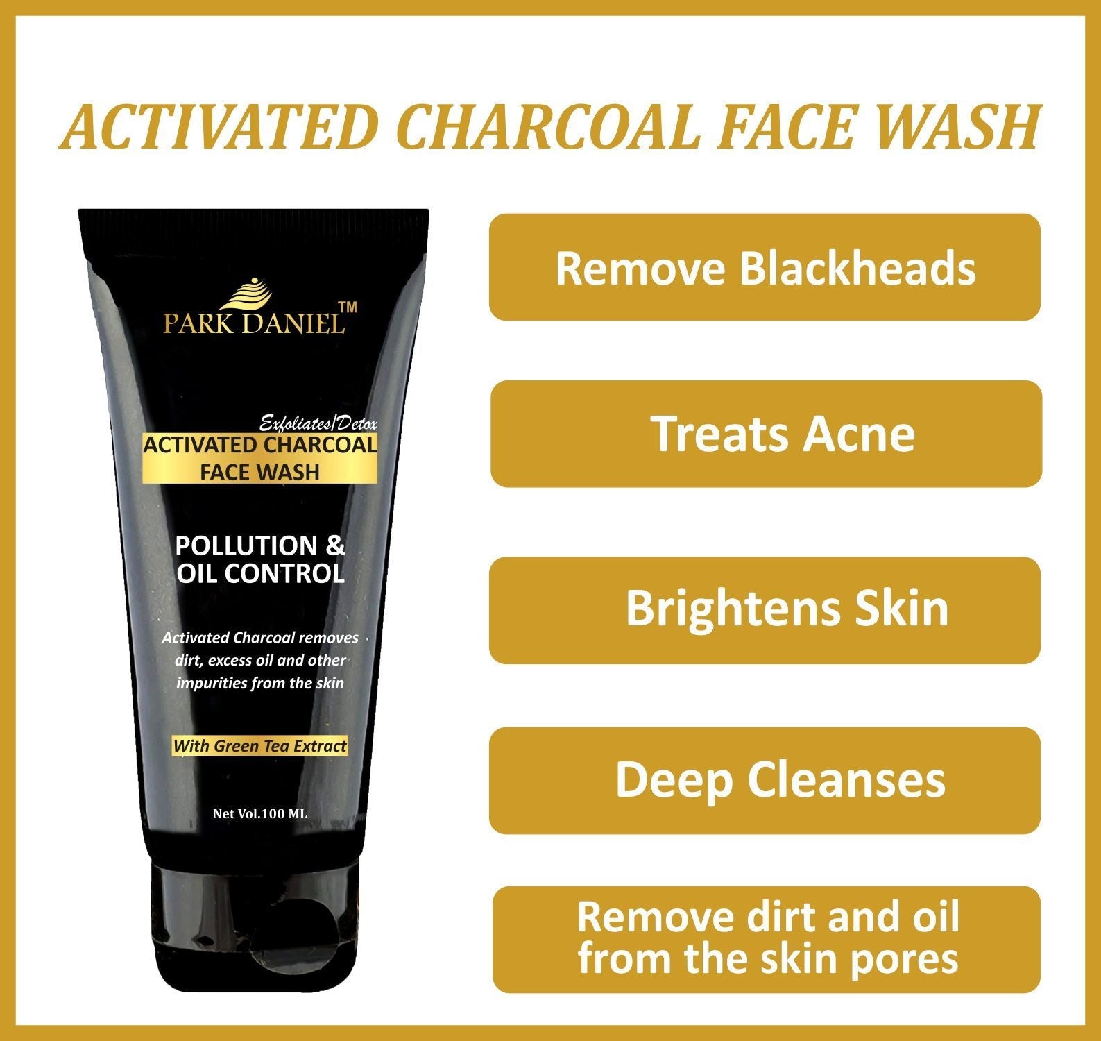 Park Daniel Activated Charcoal Face Wash -Pollution & Oil Control- To Remove Dirt, Excess Oil (100 ML), Black - Premium  from Mystical9 - Just Rs 500 /- Shop now at Mystical9.com