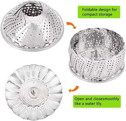 Stainless Steel Steamer basket for Veggie/Seafood with Safety Tool - Premium  from Mystical9 - Just Rs 600 /- Shop now at Mystical9.com