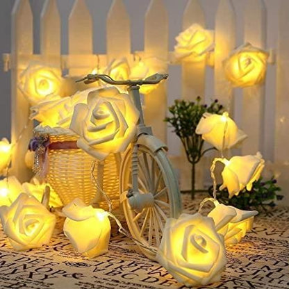 Rose Flower Led Serial String Lights - |10 Feet 14 Led Rose Lights for Home Decoration Indoor Outdoor(Warm White Plug-in) - Premium  from Mystical9 - Just Rs 700 /- Shop now at Mystical9.com