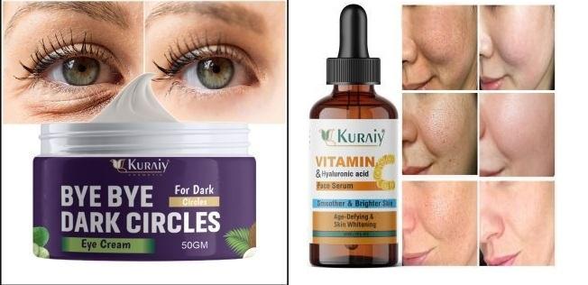 Kuraiy Vitamin C Happiness Face Serum With Kuraiy Bye Bye Dark Circle Eye Cream Natural Herbal 50gm Combo Pack - Premium  from Mystical9 - Just Rs 650 /- Shop now at Mystical9.com