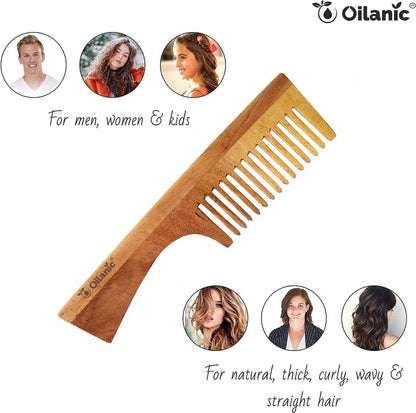 Oilanic  Pure & Natural Neem Oil( 100 ml) & Herbal Handmade Medium Detangler Neem Wooden Comb(5.5 inches)- For Antidandruff Men & Women Combo Pack - Premium  from Mystical9 - Just Rs 600 /- Shop now at Mystical9.com