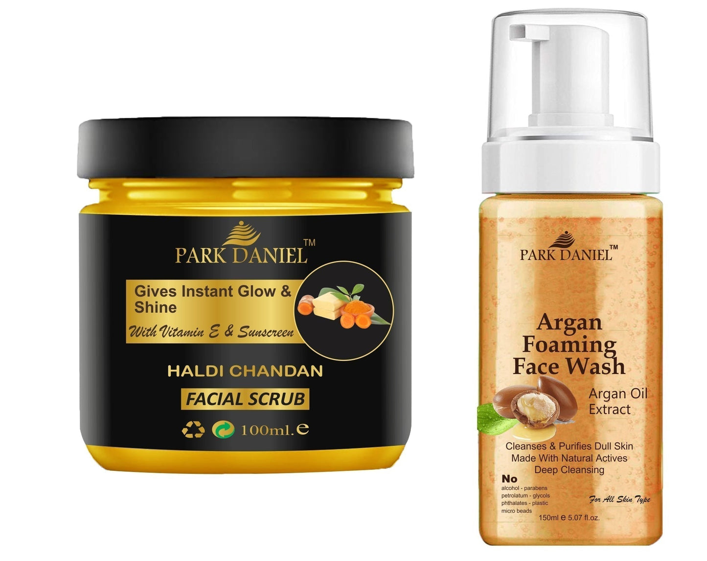 Park Daniel Haldi Chandan Scrub and Argan Face Wash For Anti Blemishes & Glowing Facial Kit Detoxify Rejuvenate your skin Combo Pack of 2 (250 ML) - Premium  from Mystical9 - Just Rs 700 /- Shop now at Mystical9.com