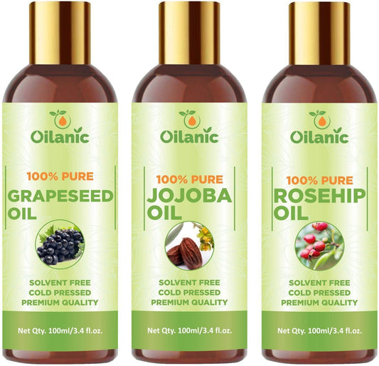 Oilanic Premium Grapeseed Oil, Jojoba Oil & Rosehip Oil Combo pack of 3 bottles of 100 ml(300 ml) - Premium  from Mystical9 - Just Rs 900 /- Shop now at Mystical9.com