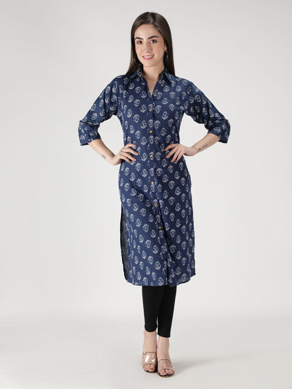 Fabclub Cotton Floral Printed Straight Women Kurti (Navy Blue) - Premium  from Mystical9 - Just Rs 799 /- Shop now at Mystical9.com