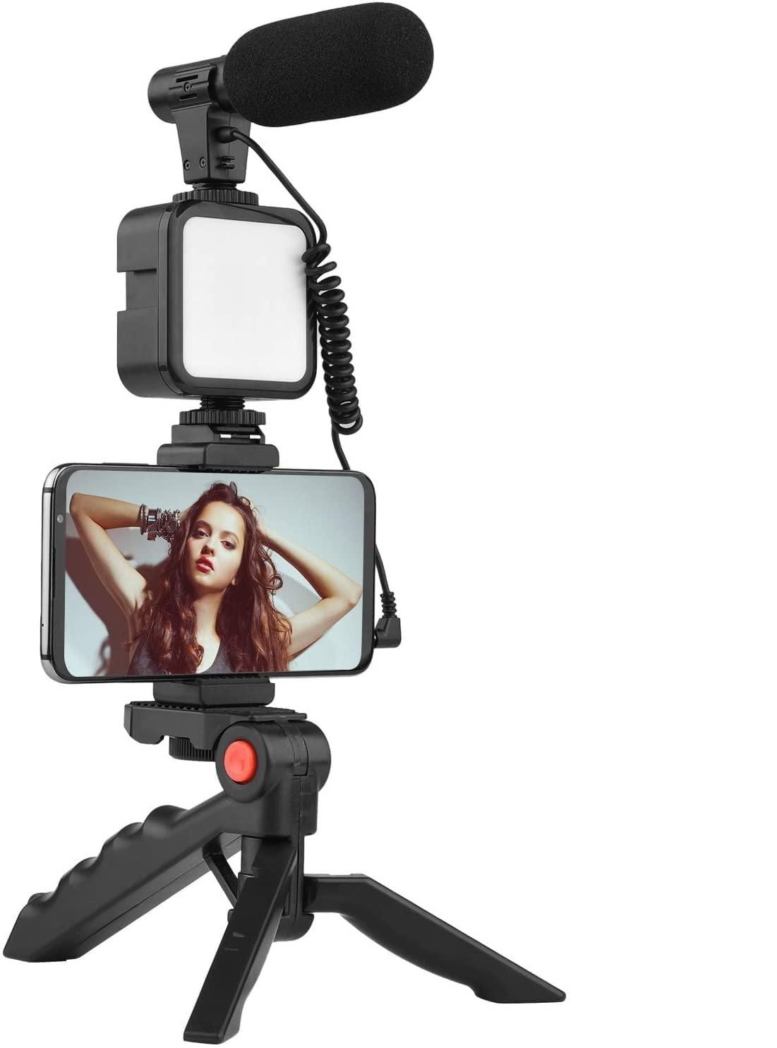 Video Vlogger Kit Microphone LED Fill Light Tripod for Phone Video kit Tripod Kit - Premium  from Mystical9 - Just Rs 1500 /- Shop now at Mystical9.com