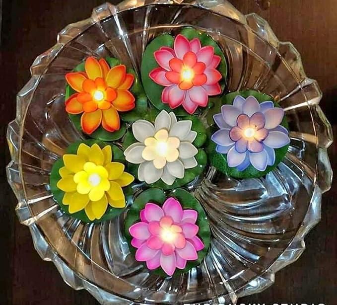 Lotus Flower Floating Diya Set with Water Sensor (Set of 6) - Premium  from Mystical9 - Just Rs 870 /- Shop now at Mystical9.com