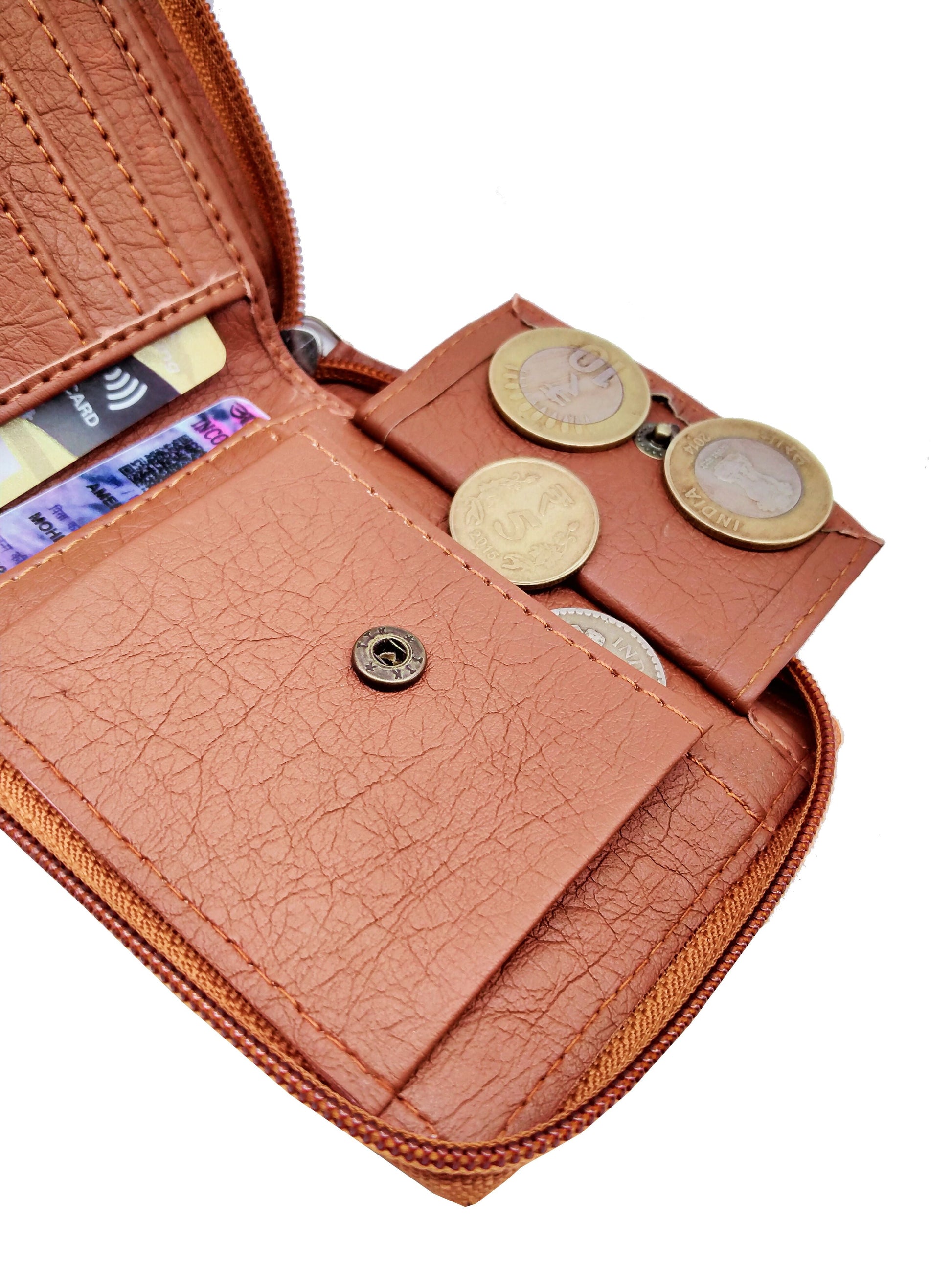 KnW Wallet Leather tan round zip - Premium  from Mystical9 - Just Rs 600 /- Shop now at Mystical9.com