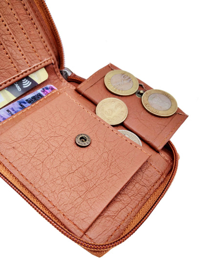 KnW Wallet Leather tan round zip - Premium  from Mystical9 - Just Rs 600 /- Shop now at Mystical9.com