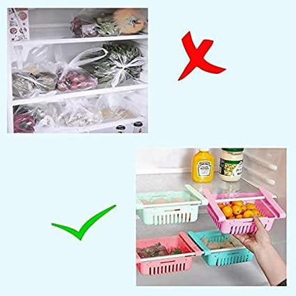 Plastic Fridge Organizer Drawer, Adjustable Fridge Storage Basket Pack of 4 - Premium  from Mystical9 - Just Rs 600 /- Shop now at Mystical9.com