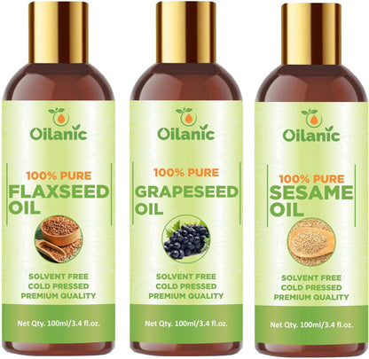 Oilanic Premium Flaxseed Oil, Grapeseed Oil & Sesame Oil Combo pack of 3 bottles of 100 ml(300 ml) - Premium  from Mystical9 - Just Rs 700 /- Shop now at Mystical9.com