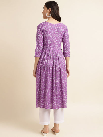 Fabclub Rayon Anarkali Printed Women Kurti (Purple) - Premium  from Mystical9 - Just Rs 834 /- Shop now at Mystical9.com