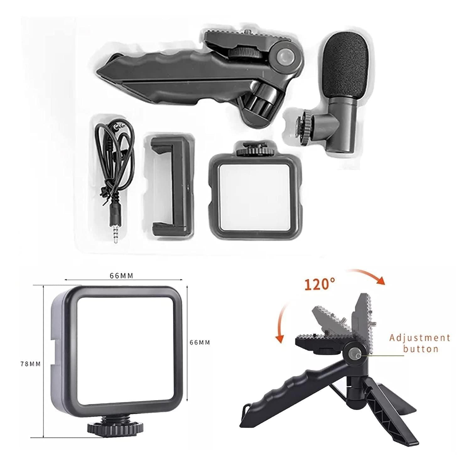 Video Vlogger Kit Microphone LED Fill Light Tripod for Phone Video kit Tripod Kit - Premium  from Mystical9 - Just Rs 1500 /- Shop now at Mystical9.com