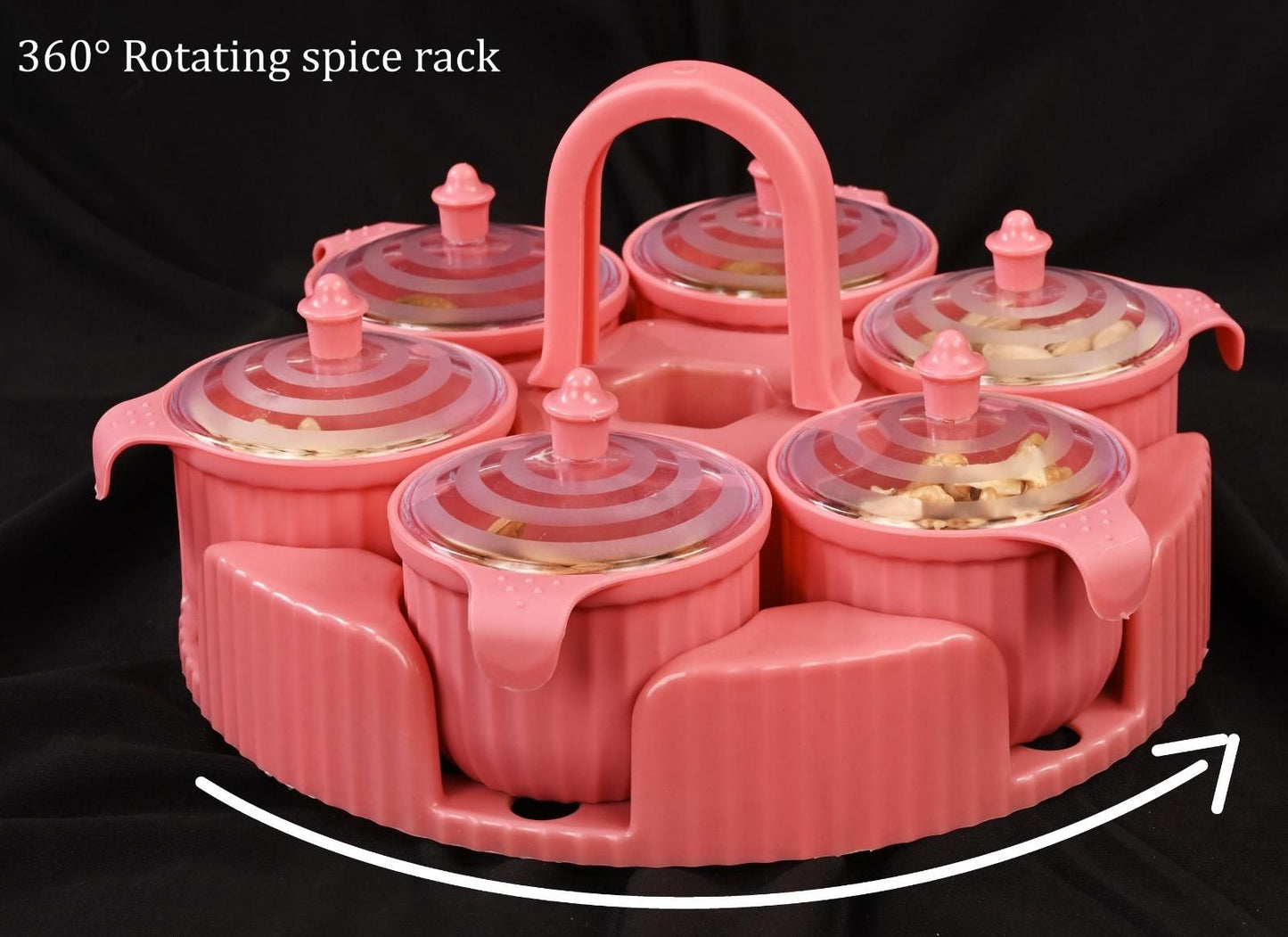 360� Degree Multipurpose Dry Fruit Box 6 pc Jar Set - PINK - Premium  from Mystical9 - Just Rs 750 /- Shop now at Mystical9.com