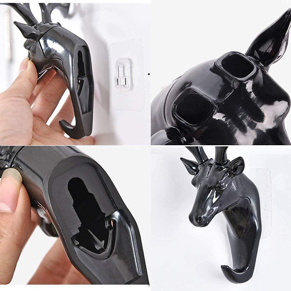 Deer Head Hanging Plastic, Self Adhesive Wall Door Hook Hanger Bag Keys Sticky Holder (Black) - Premium  from Mystical9 - Just Rs 600 /- Shop now at Mystical9.com