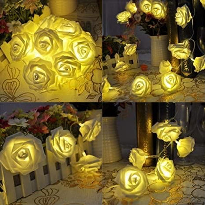 Rose Flower Led Serial String Lights - |10 Feet 14 Led Rose Lights for Home Decoration Indoor Outdoor(Warm White Plug-in) - Premium  from Mystical9 - Just Rs 700 /- Shop now at Mystical9.com