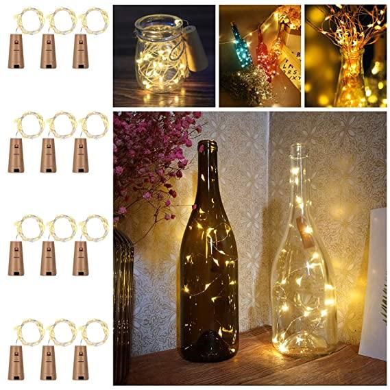 20 Led Wine Bottle Cork Copper Wire String Lights 2M Battery Operated (Warm White Pack Of 12) - Premium  from Mystical9 - Just Rs 764 /- Shop now at Mystical9.com