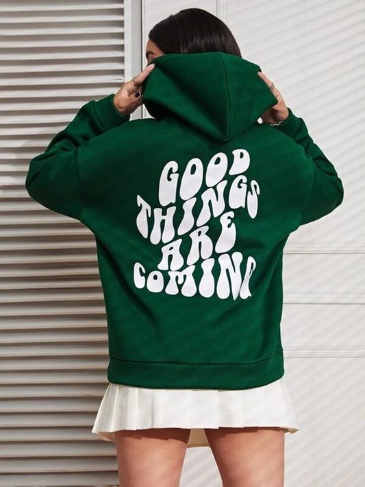 Popster Bottle Green Printed Fleece Hoody oversized Long Sleeve Womens Sweatshirt - Premium  from Mystical9 - Just Rs 799 /- Shop now at Mystical9.com