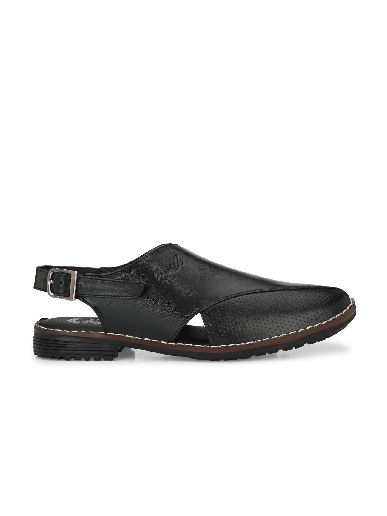 Bucik Men's Black Genuine Leather Slip-On Casual Sandal - Premium  from Mystical9 - Just Rs 997 /- Shop now at Mystical9.com