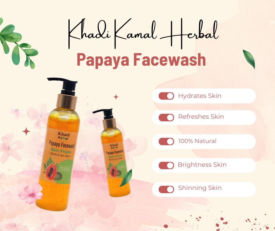 Khadi Kamal Herbal 100 Pure Natural & Organic Papaya Face Wash For Men And Women 210ml Pack of 5 - Premium  from Mystical9 - Just Rs 1100 /- Shop now at Mystical9.com