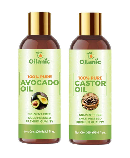 Oilanic Premium Avocado Oil & Castor Oil Combo pack of 2 bottles of 100 ml(200 ml) - Premium  from Mystical9 - Just Rs 650 /- Shop now at Mystical9.com