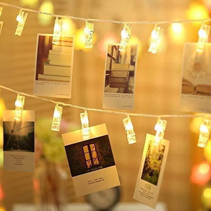 16 Photo Clip LED String Lights for Photo Hanging Birthday Festival Wedding Party for Home Patio Lawn Restaurants Home Decoration (Warm White) - Premium  from Mystical9 - Just Rs 660 /- Shop now at Mystical9.com