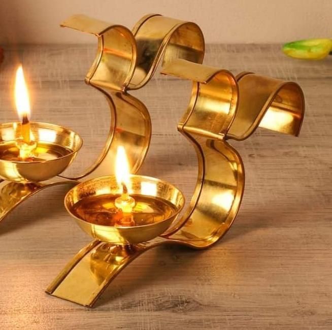 Brass Om Diya Oil Puja Lamp Decorative for Home Office Gifts/ Mandir (Pack of 2) - Premium  from Mystical9 - Just Rs 760 /- Shop now at Mystical9.com