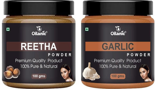 Oilanic  Pure & Natural Reetha & Garlic Powder- For Skin & Hair Combo Pack of 2 Jar 100gm (200gm) - Premium  from Mystical9 - Just Rs 599 /- Shop now at Mystical9.com