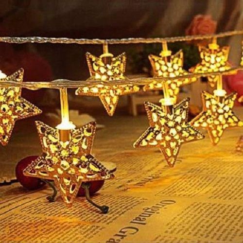 16 Led Golden Metal Star Copper String Fairy Light for Decoration - Warm White - Premium  from Mystical9 - Just Rs 690 /- Shop now at Mystical9.com