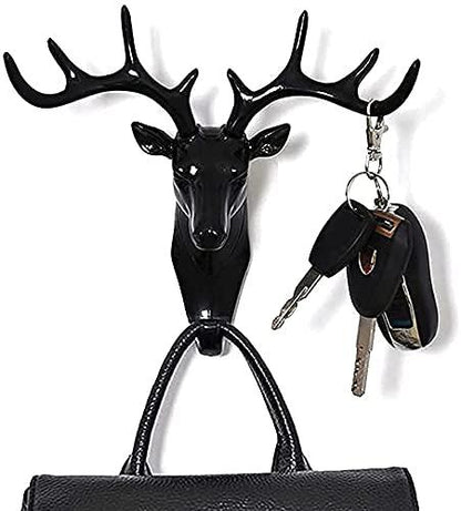 Deer Head Hanging Plastic, Self Adhesive Wall Door Hook Hanger Bag Keys Sticky Holder (Black) - Premium  from Mystical9 - Just Rs 600 /- Shop now at Mystical9.com