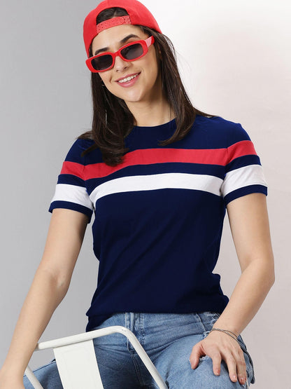 AUSK Women's Colorblocked Round Neck Half Sleeve Casual T-Shirt - Premium  from Mystical9 - Just Rs 699 /- Shop now at Mystical9.com