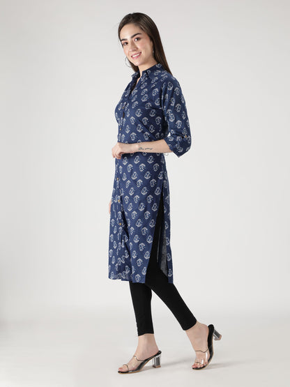 Fabclub Cotton Floral Printed Straight Women Kurti (Navy Blue) - Premium  from Mystical9 - Just Rs 799 /- Shop now at Mystical9.com