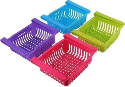 Plastic Fridge Organizer Drawer, Adjustable Fridge Storage Basket Pack of 4 - Premium  from Mystical9 - Just Rs 600 /- Shop now at Mystical9.com