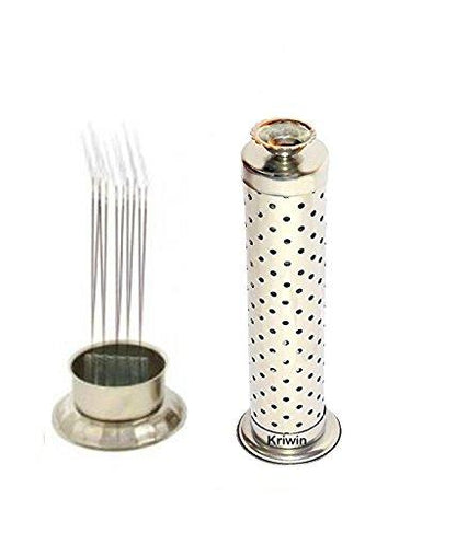 Metal Agarbatti Stand With Dhoop Holder (Silver)(Cylindrical) - Premium  from Mystical9 - Just Rs 600 /- Shop now at Mystical9.com