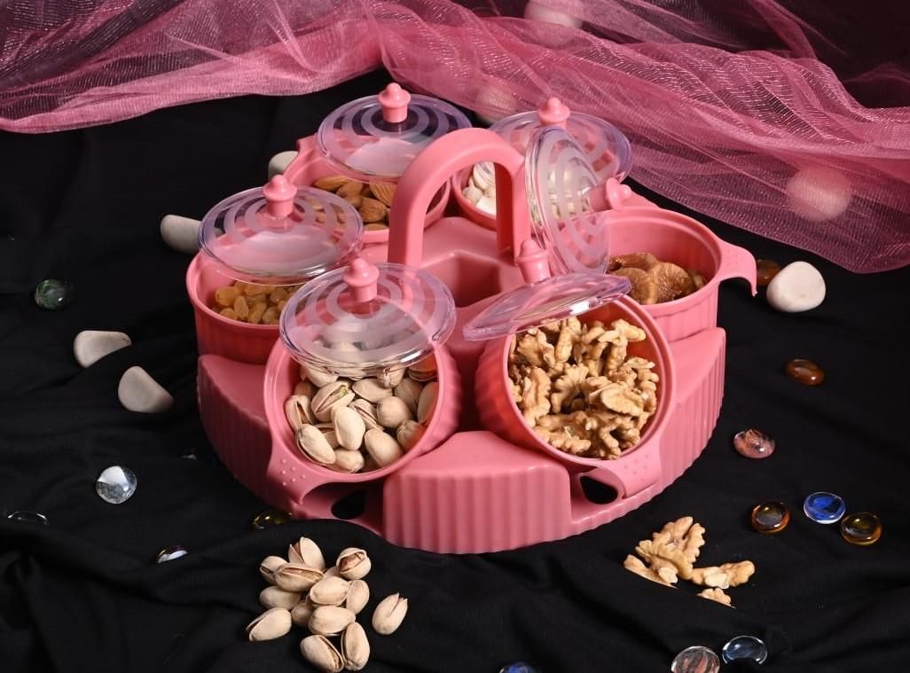 360� Degree Multipurpose Dry Fruit Box 6 pc Jar Set - PINK - Premium  from Mystical9 - Just Rs 750 /- Shop now at Mystical9.com