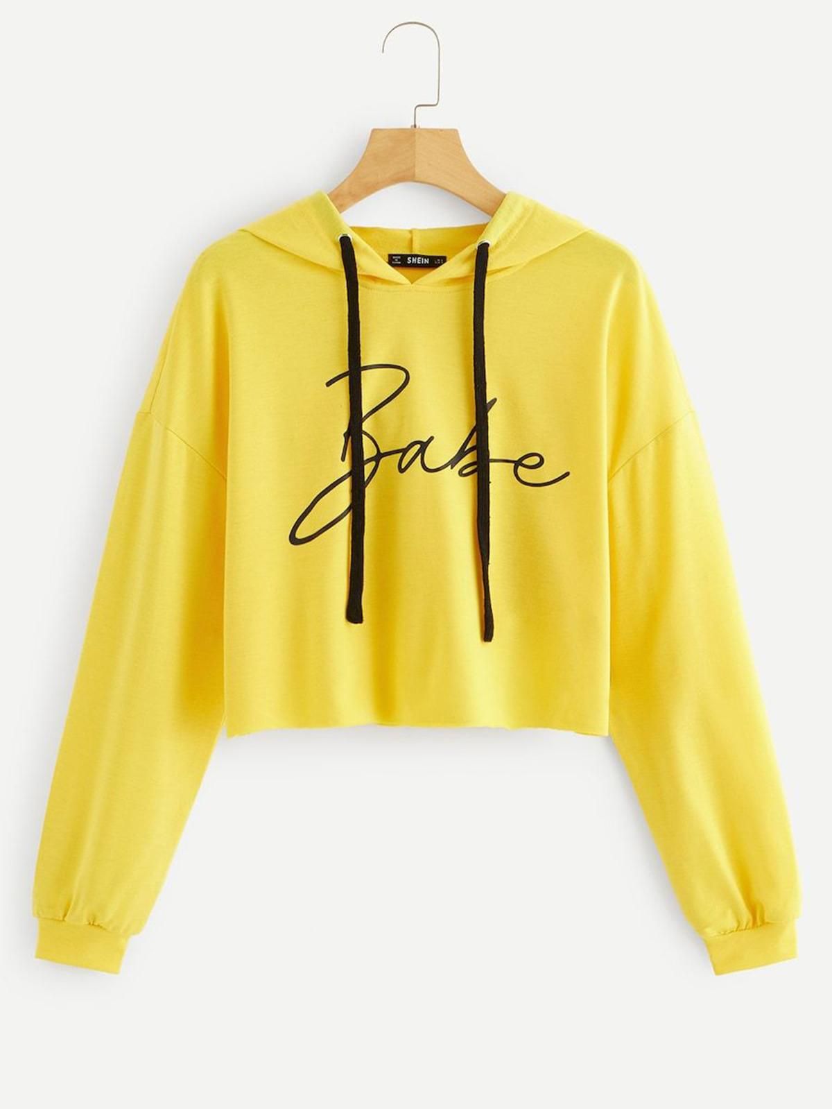 Popster Yellow Printed Cotton Hoody Loose fit Long Sleeve Womens T-Shirt - Premium  from Mystical9 - Just Rs 685 /- Shop now at Mystical9.com