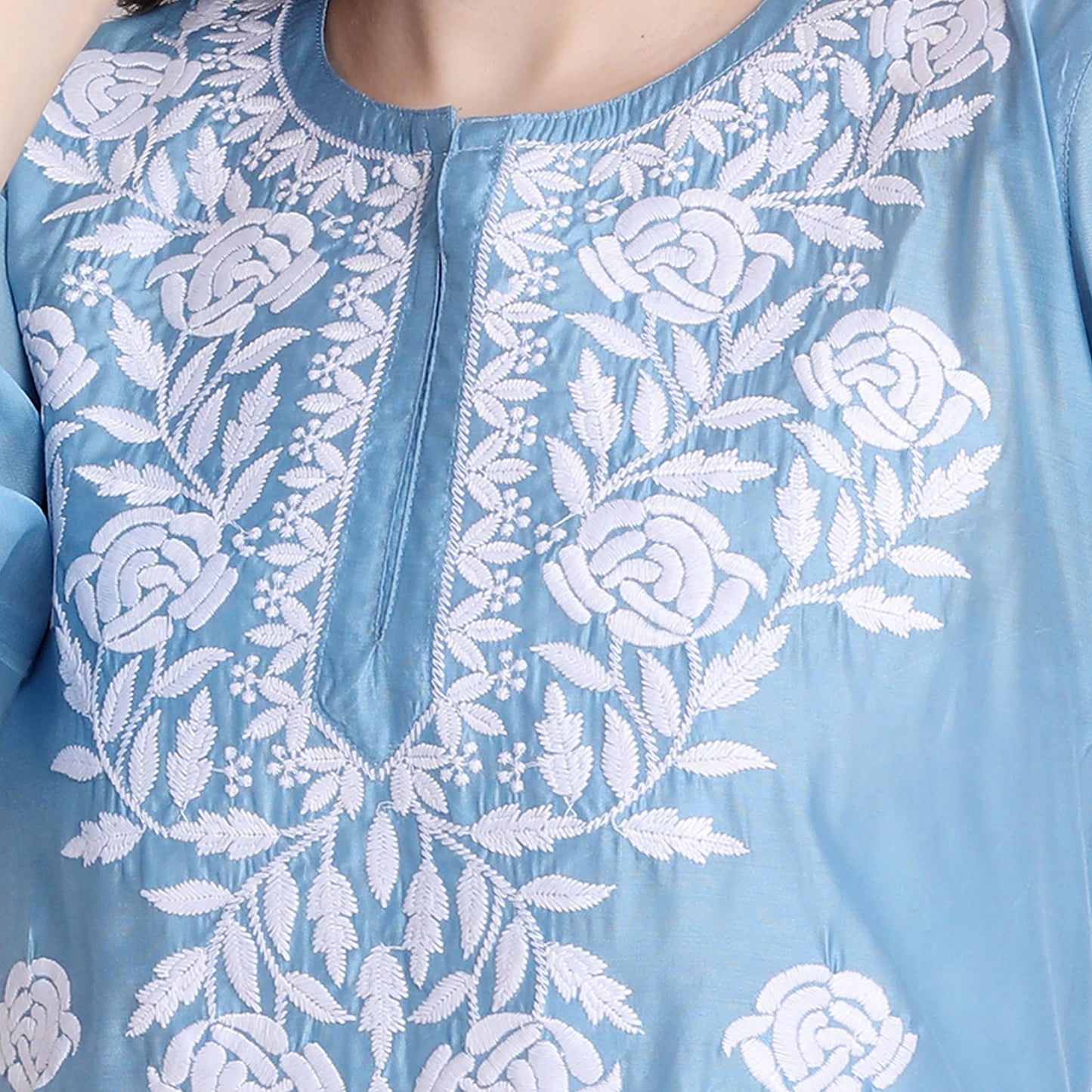 Women Chikankari Chanderi Silk Straght Kurti - Premium  from Mystical9 - Just Rs 780 /- Shop now at Mystical9.com