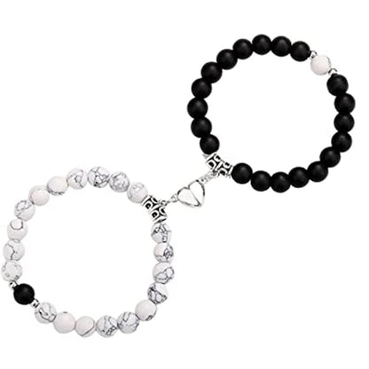 AVR JEWELS White and Balck Pearl Heart Couple Bracelet For Women and Men - Premium  from Mystical9 - Just Rs 567 /- Shop now at Mystical9.com