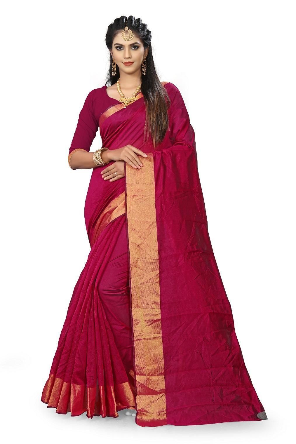 Ethnic Solid Art Silk Saree With Golden Border - Premium  from Mystical9 - Just Rs 600 /- Shop now at Mystical9.com