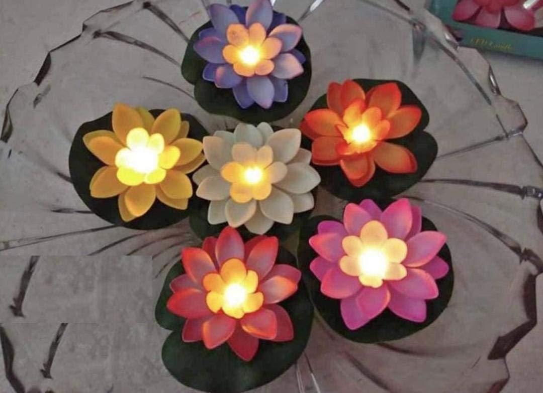 Lotus Flower Floating Diya Set with Water Sensor (Set of 6) - Premium  from Mystical9 - Just Rs 870 /- Shop now at Mystical9.com