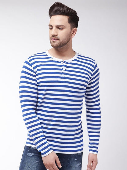 Gritstones Cotton Blend Striped Full Sleeves Stylized Neck Mens  T-Shirt - Premium  from Mystical9 - Just Rs 660 /- Shop now at Mystical9.com