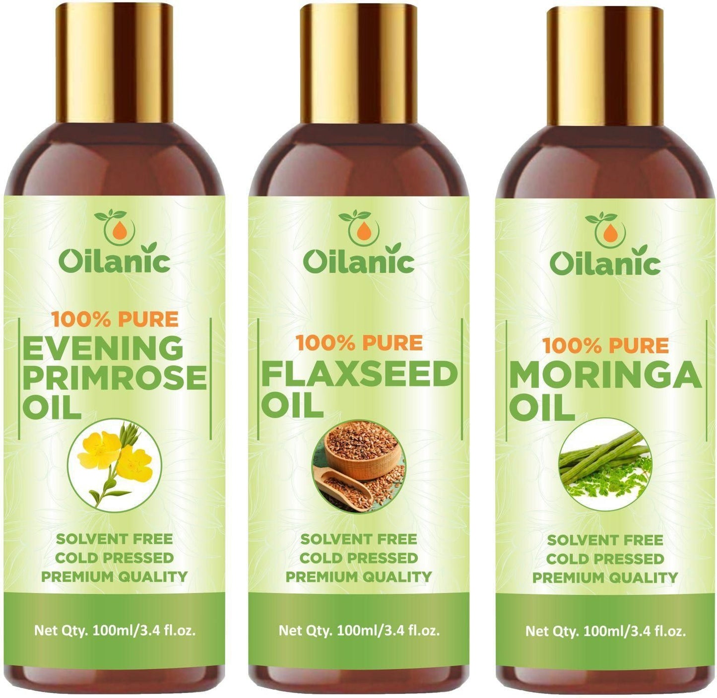 Oilanic Premium Evening Primrose Oil, Flaxseed Oil & Moringa Oil Combo pack of 3 bottles of 100 ml(300 ml) - Premium  from Mystical9 - Just Rs 900 /- Shop now at Mystical9.com