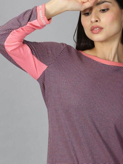 UrGear Women's Cotton Small Checks Round Neck Casual T-Shirt - Premium  from Mystical9 - Just Rs 650 /- Shop now at Mystical9.com